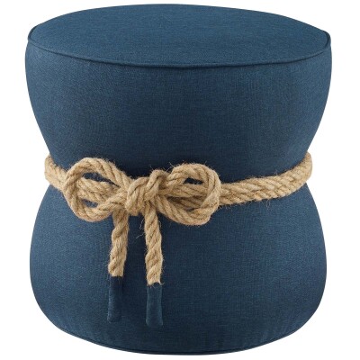 EEI-3483-BLU Beat Nautical Rope Upholstered Fabric Ottoman Blue