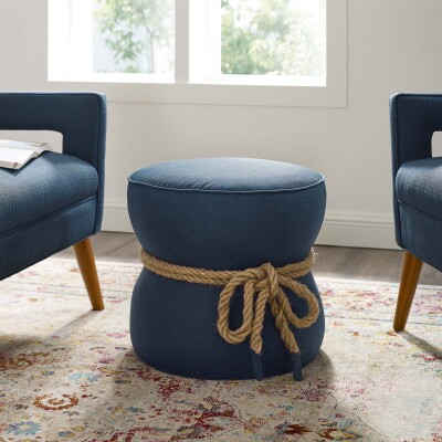 EEI-3483-BLU Beat Nautical Rope Upholstered Fabric Ottoman Blue