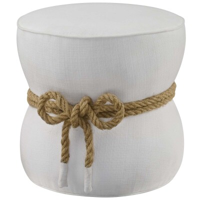 EEI-3483-WHI Beat Nautical Rope Upholstered Fabric Ottoman White