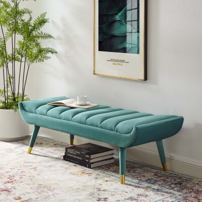 EEI-3484-TEA Guess Channel Tufted Performance Velvet Accent Bench Teal