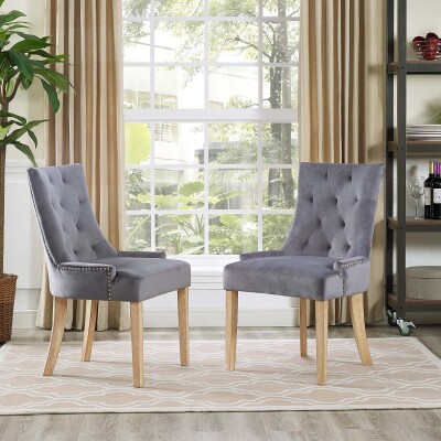 EEI-3504-GRY Pose Dining Chair Performance Velvet (Set of 2) Gray