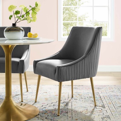 EEI-3509-GRY Discern Pleated Back Upholstered Performance Velvet Dining Chair Gray