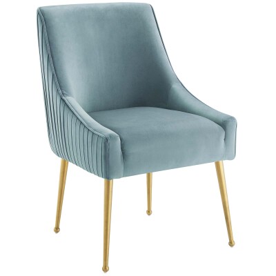 EEI-3509-LBU Discern Pleated Back Upholstered Performance Velvet Dining Chair Light Blue