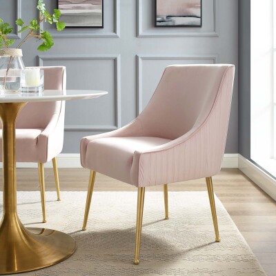 EEI-3509-PNK Discern Pleated Back Upholstered Performance Velvet Dining Chair Pink