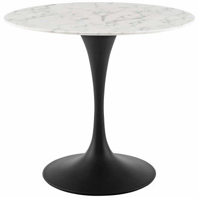EEI-3516-BLK-WHI Lippa 36" Round Artificial Marble Dining Table