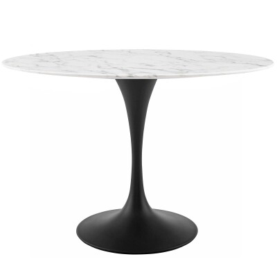 EEI-3518-BLK-WHI Lippa 48" Oval Artificial Marble Dining Table