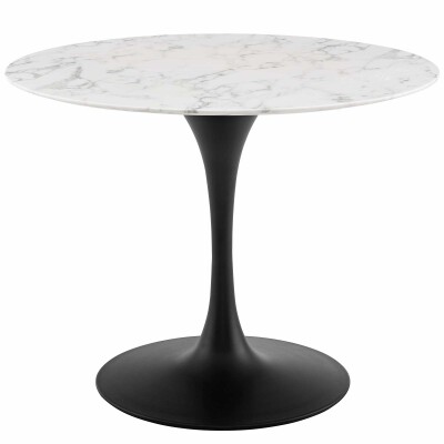 EEI-3526-BLK-WHI Lippa 40" Round Artificial Marble Dining Table