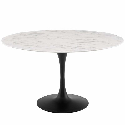 EEI-3528-BLK-WHI Lippa 54" Round Artificial Marble Dining Table