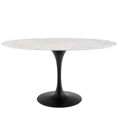 EEI-3531-BLK-WHI Lippa 60" Oval Artificial Marble Dining Table