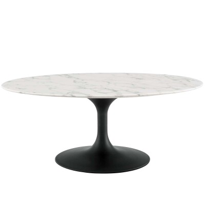 EEI-3534-BLK-WHI Lippa 42" Oval-Shaped Artificial Marble Coffee Table