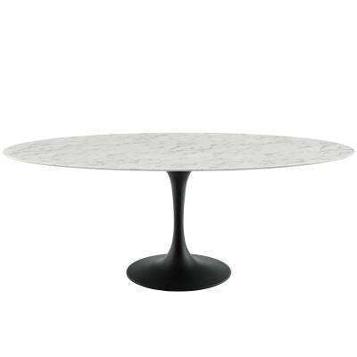 EEI-3542-BLK-WHI Lippa 78" Oval Artificial Marble Dining Table
