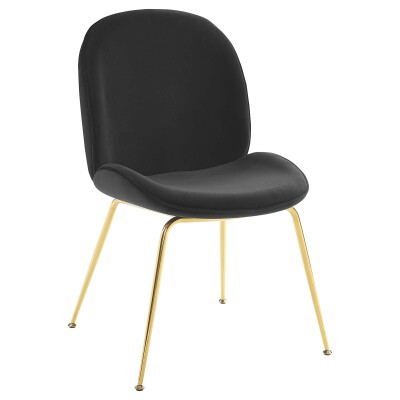 EEI-3548-BLK Scoop Gold Stainless Steel Leg Performance Velvet Dining Chair Black
