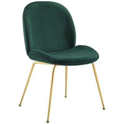 EEI-3548-GRN Scoop Gold Stainless Steel Leg Performance Velvet Dining Chair Green