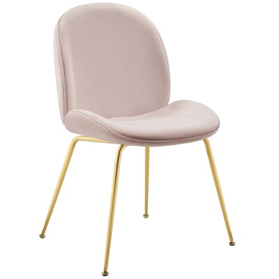 EEI-3548-PNK Scoop Gold Stainless Steel Leg Performance Velvet Dining Chair Pink