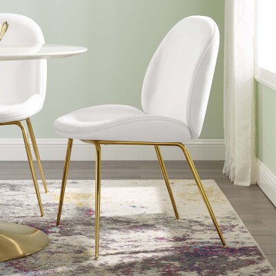 EEI-3548-WHI Scoop Gold Stainless Steel Leg Performance Velvet Dining Chair White