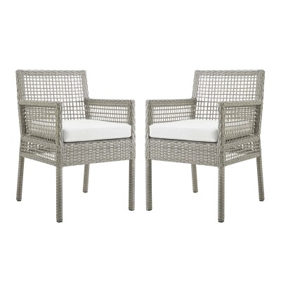 EEI-3561-GRY-WHI Aura Dining Armchair Outdoor Patio Wicker Rattan Set of 2