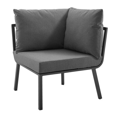 EEI-3569-SLA-CHA Riverside Outdoor Patio Aluminum Corner Chair Gray Charcoal