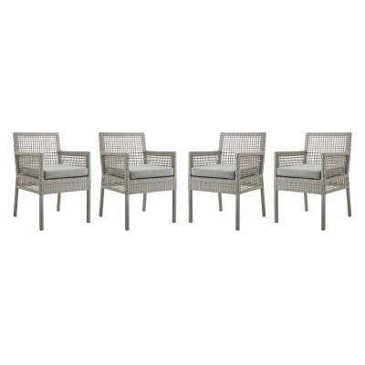 EEI-3594-GRY-GRY Aura Dining Armchair Outdoor Patio Wicker Rattan Set of 4