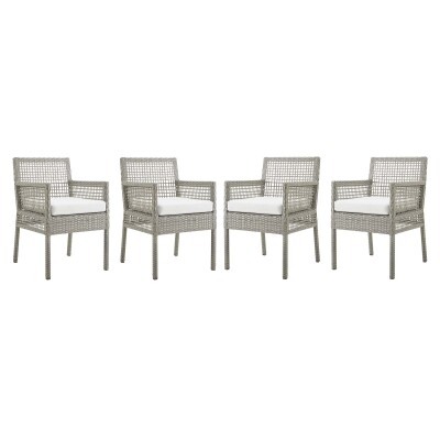 EEI-3594-GRY-WHI Aura Dining Armchair Outdoor Patio Wicker Rattan Set of 4 Gray White