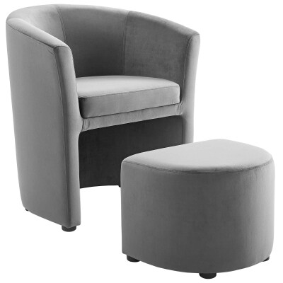 EEI-3607-GRY Divulge Stain Resistant Velvet Arm Chair and Ottoman Set Gray