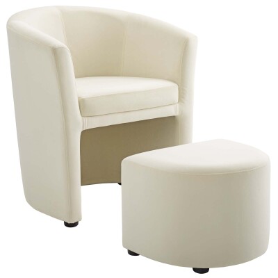 EEI-3607-IVO Divulge Stain Resistant Velvet Arm Chair and Ottoman Set Ivory