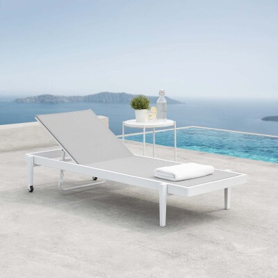 EEI-3610-WHI-GRY Charleston Outdoor Patio Chaise Lounge Chair White Gray