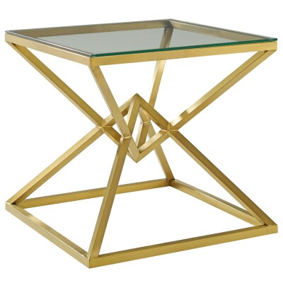 EEI-3611-GLD Point 25.5" Brushed Gold Metal Stainless Steel Side Table Gold