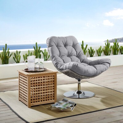 EEI-3616-LGR-GRY Brighton Wicker Rattan Outdoor Patio Swivel Lounge Chair