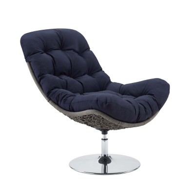 EEI-3616-LGR-NAV Brighton Wicker Rattan Outdoor Patio Swivel Lounge Chair