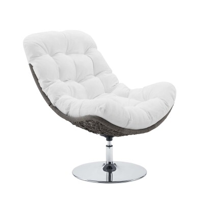 EEI-3616-LGR-WHI Brighton Wicker Rattan Outdoor Patio Swivel Lounge Chair