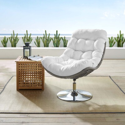 EEI-3616-LGR-WHI Brighton Wicker Rattan Outdoor Patio Swivel Lounge Chair