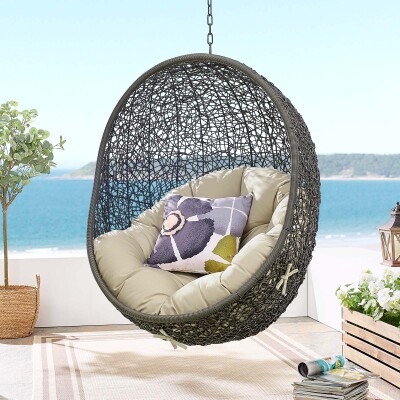 EEI-3634-GRY-BEI Hide Sunbrella® Fabric Swing Outdoor Patio Lounge Chair Without Stand Gray Beige