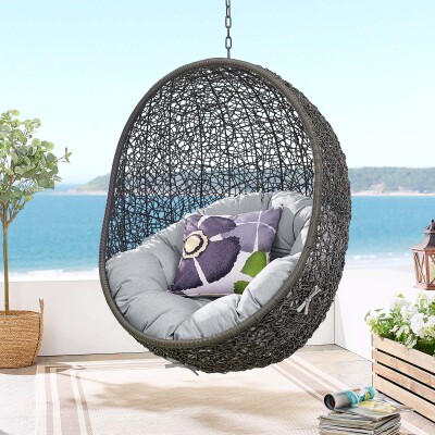 EEI-3634-GRY-GRY Hide Sunbrella® Fabric Swing Outdoor Patio Lounge Chair Without Stand Gray Gray