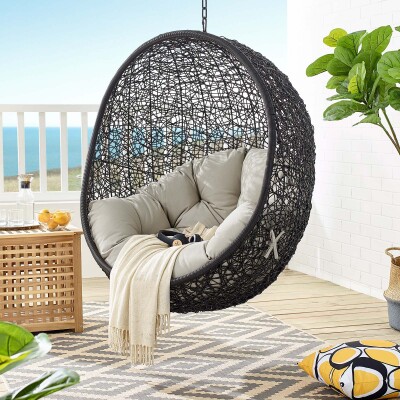 EEI-3636-BLK-BEI Encase Swing Outdoor Patio Lounge Chair Without Stand Black Beige