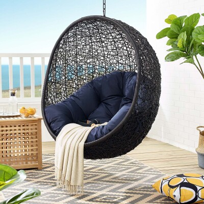 EEI-3636-BLK-NAV Encase Swing Outdoor Patio Lounge Chair Without Stand Black Navy