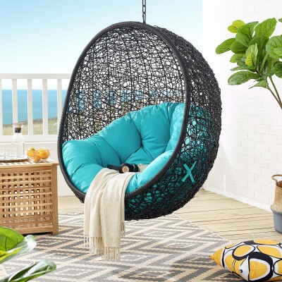 EEI-3636-BLK-TRQ Encase Swing Outdoor Patio Lounge Chair Without Stand Black Turquoise