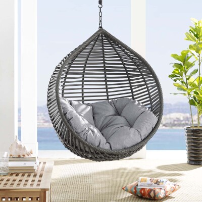 EEI-3637-GRY-GRY Garner Teardrop Outdoor Patio Swing Chair Without Stand Gray Gray