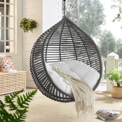 EEI-3637-GRY-WHI Garner Teardrop Outdoor Patio Swing Chair Without Stand Gray White