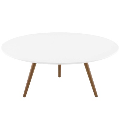 EEI-3659-WAL-WHI Lippa 36" Round Wood Top Coffee Table with Tripod Base Walnut White