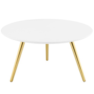 EEI-3662-GLD-WHI Lippa 28" Round Wood Top Coffee Table with Tripod Base Gold White