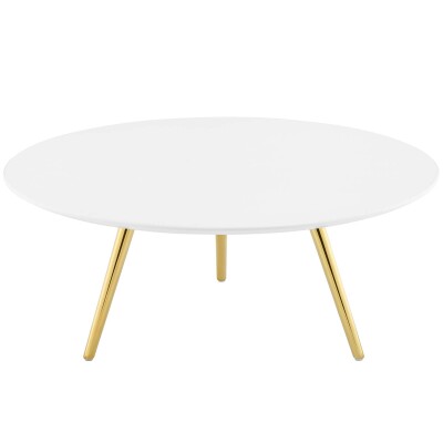 EEI-3663-GLD-WHI Lippa 36" Round Wood Top Coffee Table with Tripod Base Gold White