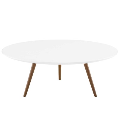 EEI-3666-WAL-WHI Lippa 40" Round Wood Top Coffee Table with Tripod Base Walnut White