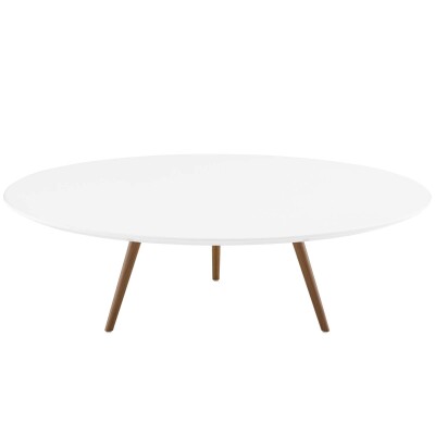EEI-3667-WAL-WHI Lippa 47" Round Wood Top Coffee Table with Tripod Base Walnut White