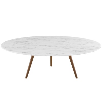 EEI-3669-WAL-WHI Lippa 47" Round Artificial Marble Coffee Table with Tripod Base Walnut White