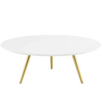 EEI-3670-GLD-WHI Lippa 40" Round Wood Top Coffee Table with Tripod Base Gold White
