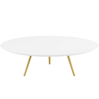 EEI-3671-GLD-WHI Lippa 47" Round Wood Top Coffee Table with Tripod Base Gold White