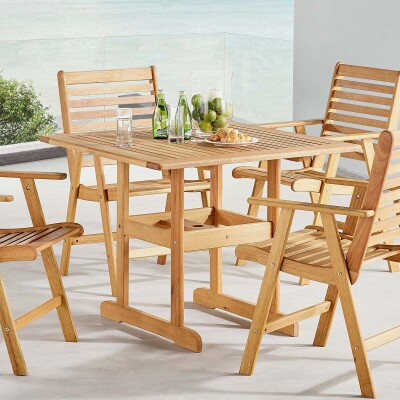 EEI-3674-NAT Hatteras 36" Square Outdoor Patio Eucalyptus Wood Dining Table