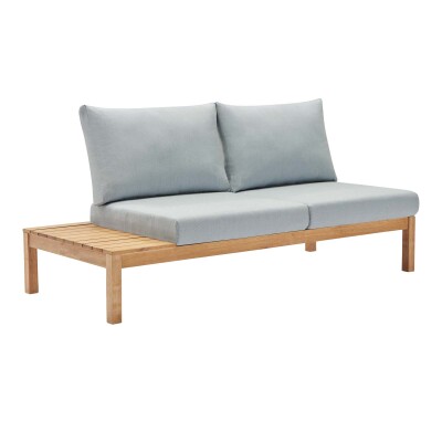 EEI-3692-NAT-LBU Freeport Karri Wood Outdoor Patio Loveseat with Right-Facing Side End Table