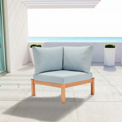 EEI-3694-NAT-LBU Freeport Karri Wood Sectional Sofa Outdoor Patio Corner Chair