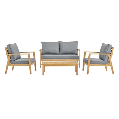 EEI-3705-NAT-GRY Syracuse Eucalyptus Wood Outdoor Patio 4 Piece Furniture Set Natural Gray